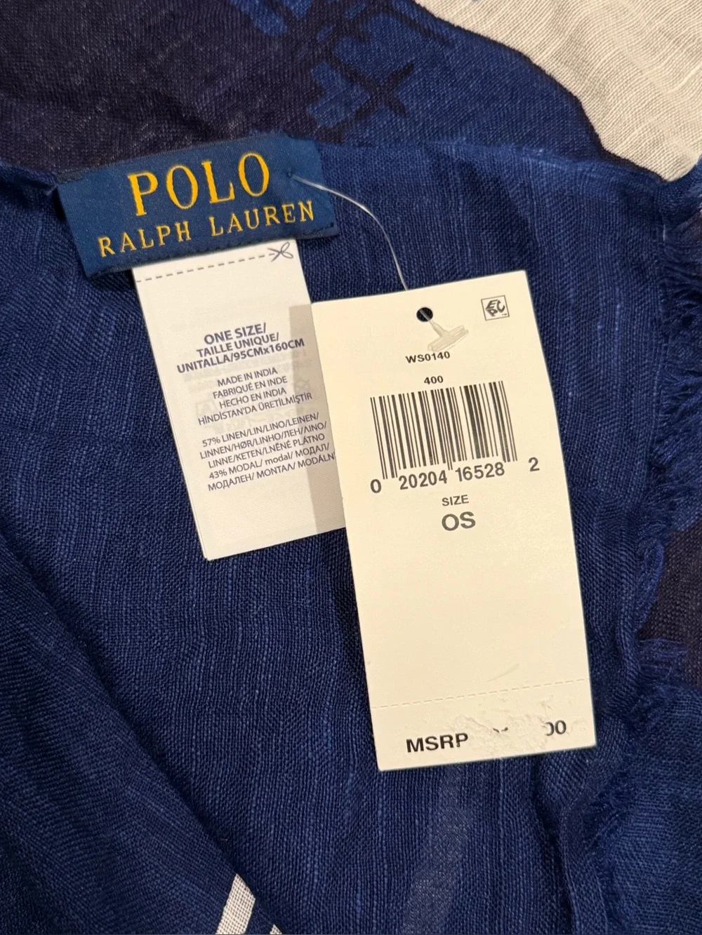 Polo Ralph Lauren Oversized Hotel Marseille France Nautical Sailboat Scarf Shawl
